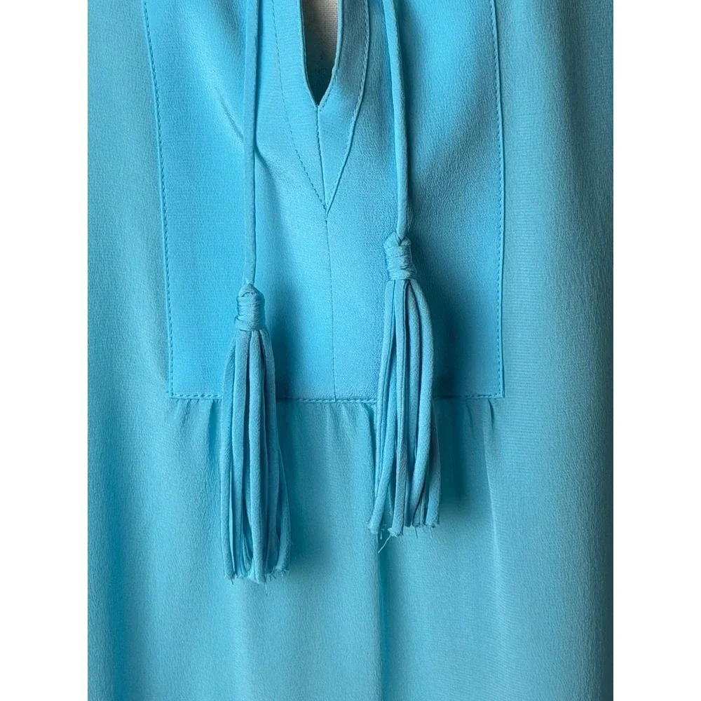 Tyler Boe Silk Tunic Top Women Medium Blue Tassel Tie Long Sleeve Blouse Preppy - Picture 8 of 12